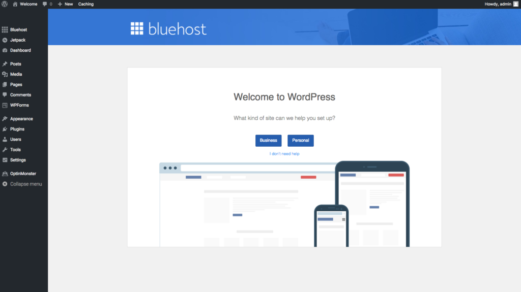 bluehost dashboard