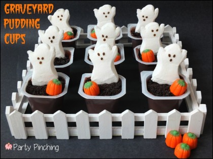 Graveyard ghost pudding cups halloween treats
