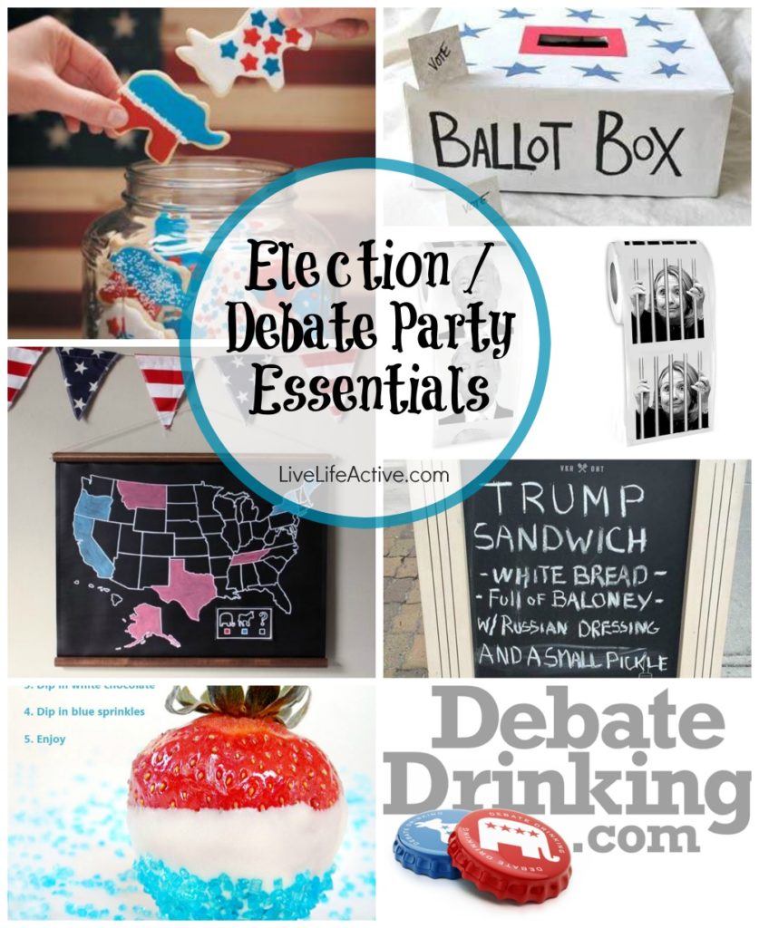 election party ideas - perfect for an election or debate party. Drinks, Food and decorations for the republican and democratic parties!