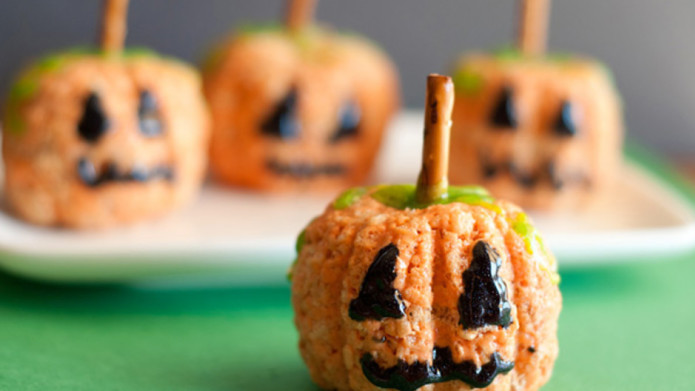 Pumpkin shaped rice krispie treats halloween recipe